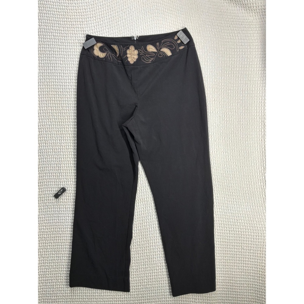 Boho Womens DLG Embroidered Waist Straight Leg Pants 10 Black